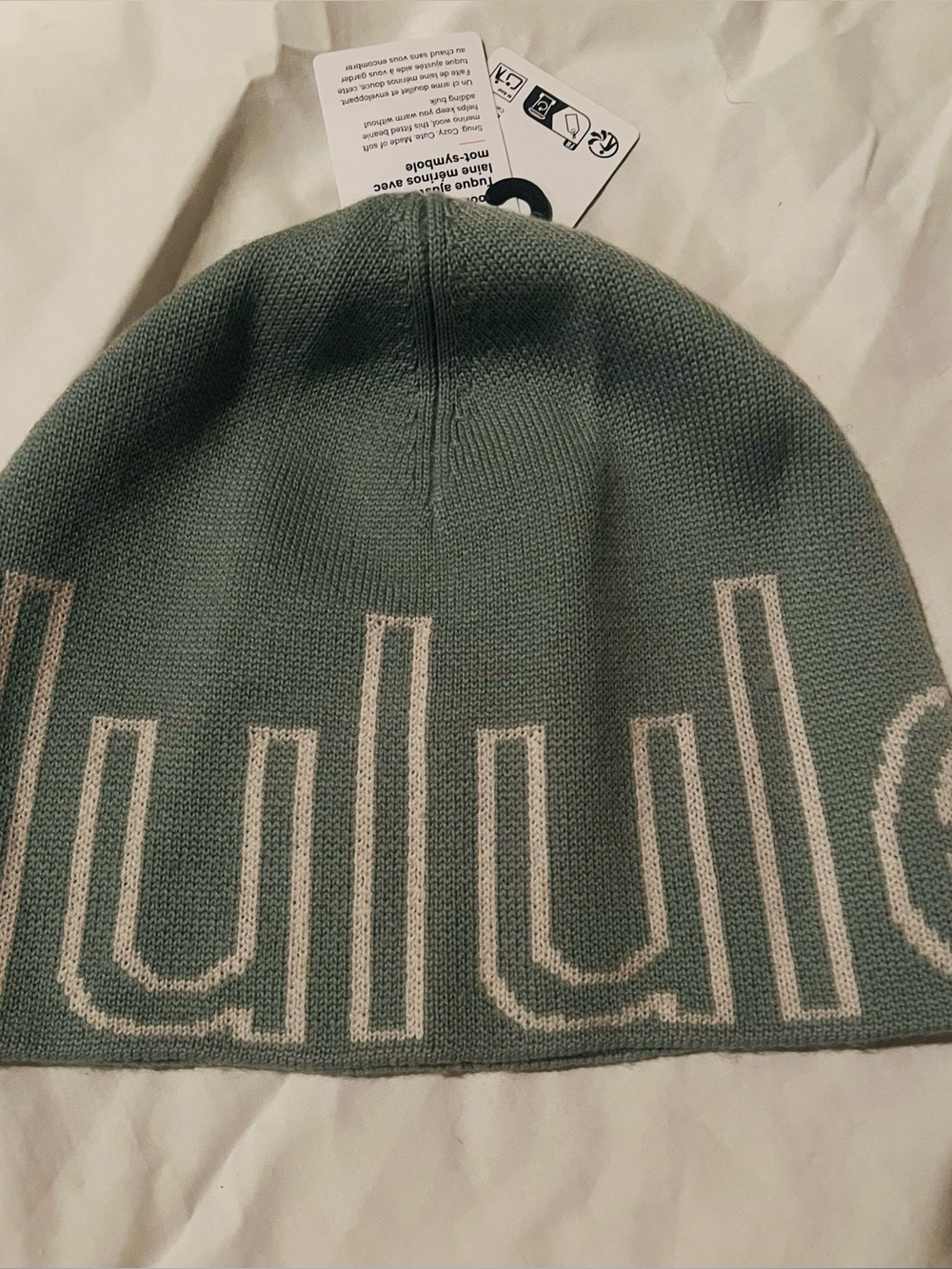 lululemon wordmark merino wool beanie hat sage/gray new